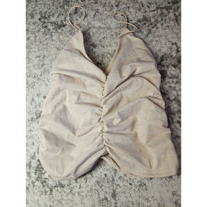 Rebellious Dreamer Gold Spaghetti Strap Rouched Tank